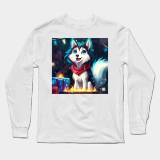 Cute Husky Drawing Long Sleeve T-Shirt